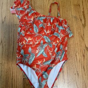 Janie and Jack Red Floral One Shoulder Swimsuit